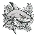 shark biting nipple tattoo design idea