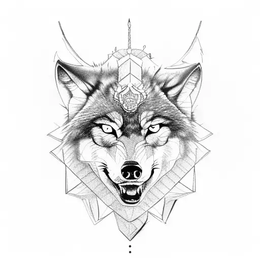Combine drawing tools with wolf and samurai elements in a tattoo design representing creativity and strength tattoo design idea