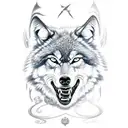 Combine drawing tools with wolf and samurai elements in a tattoo design representing creativity and strength tattoo design idea