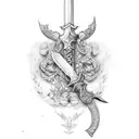 sword and cherry blosom tattoo design idea