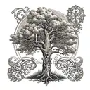 tree cross tattoo with Isaiah 41:10 written tattoo design idea