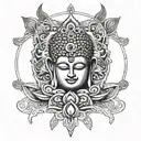 Buddha inside hamsa hand and eye  tattoo design idea