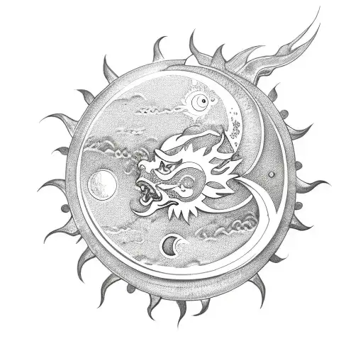 Sun and Moon and dragon  tattoo design idea