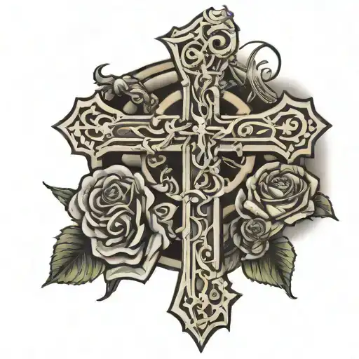 cross with the words I give you control  tattoo design idea