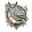 geometric forest with a geometric owl perched tattoo design idea