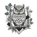 geometric forest with a geometric owl perched tattoo design idea