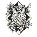 geometric forest with a geometric owl perched tattoo design idea