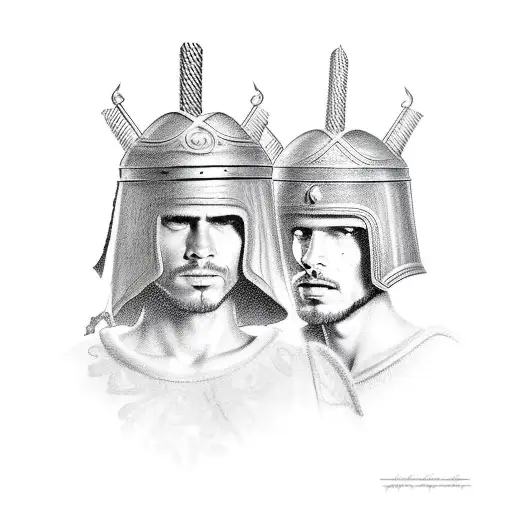 Román empire soldier with son  tattoo design idea