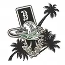 Boston Red Sox B, Palm trees, cross  tattoo design idea