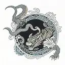 fine line tattoo design combining dragon and tiger china porcelain effect tattoo design idea