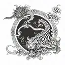 fine line tattoo design combining dragon and tiger china porcelain effect tattoo design idea
