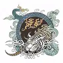 fine line tattoo design combining dragon and tiger china porcelain effect tattoo design idea