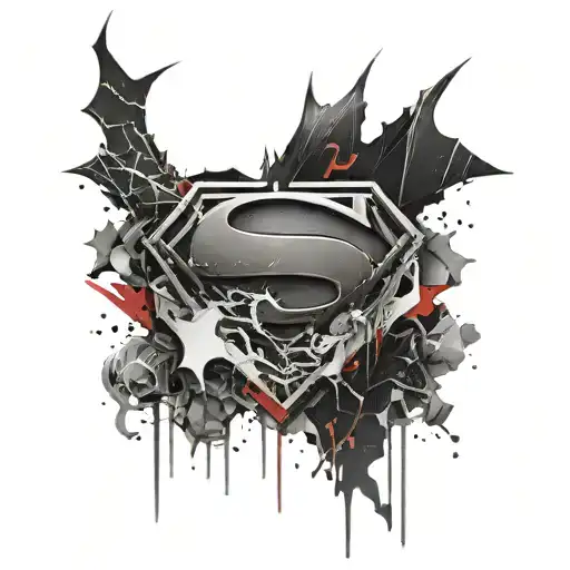 half batman logo and half superman logo merged tattoo design idea