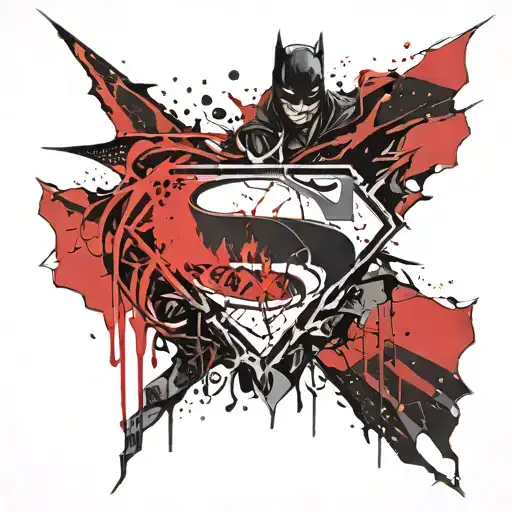 half batman logo and half superman logo melted  tattoo design idea