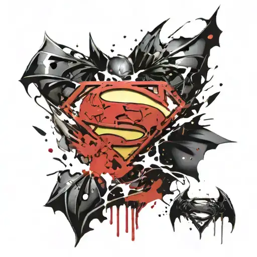 duality in batman and superman logo melted   tattoo design idea