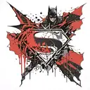 half batman logo and half superman logo melted  tattoo design idea