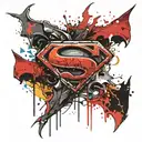 half batman logo and half superman logo melted  tattoo design idea