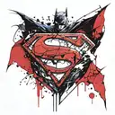 half batman logo and half superman logo melted  tattoo design idea