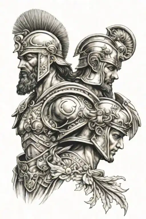 Hephaestus and Athena warrior with helmet tattoo design idea