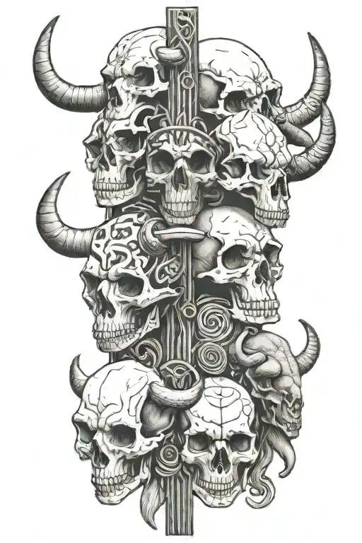 totem pole skulls of animals with buffalo skull on top tattoo design idea