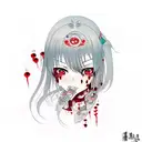 anime girl with little blood streaming down her face that becomes another her with white eyes tattoo design idea
