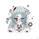 anime girl with little blood streaming down her face that becomes another her with white eyes tattoo design idea