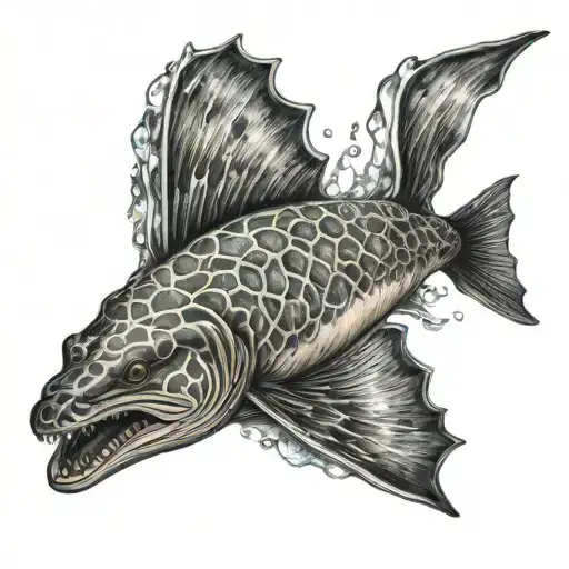 sturgeon swimming in a crystal tattoo design idea
