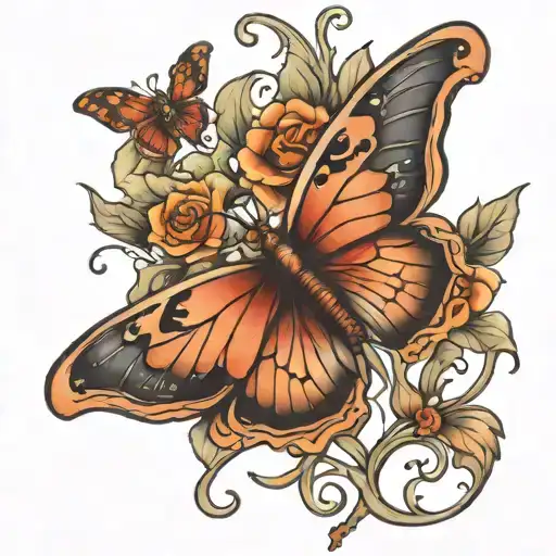butterfly with perseverance intertwined tattoo design idea