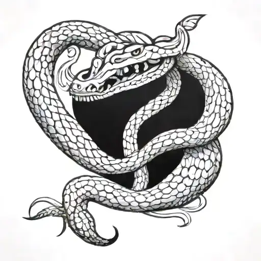 snake with heart stabbed by dagger tattoo design idea