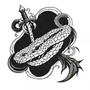 snake running down the arm with a dagger piercing a heart tattoo design idea