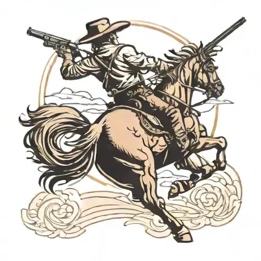 outline of cowboy riding across plains while firing a gun   tattoo design idea