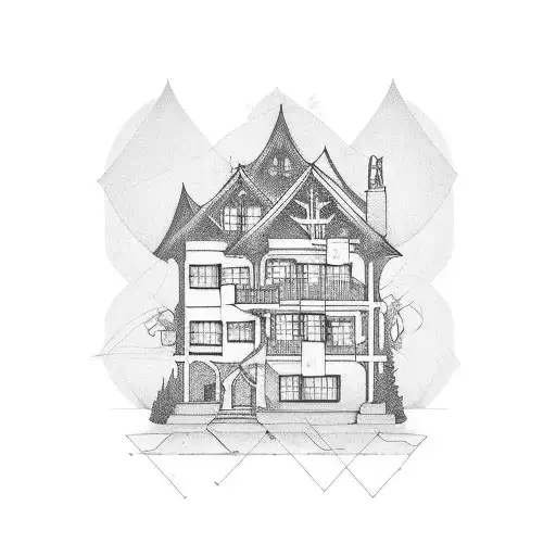 Create a tattoo of a house blueprint with sales graphs integrated tattoo design idea