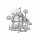 Create a tattoo of a house blueprint with sales graphs integrated tattoo design idea