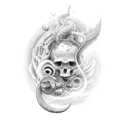 stormy to calm sea tattoo design idea
