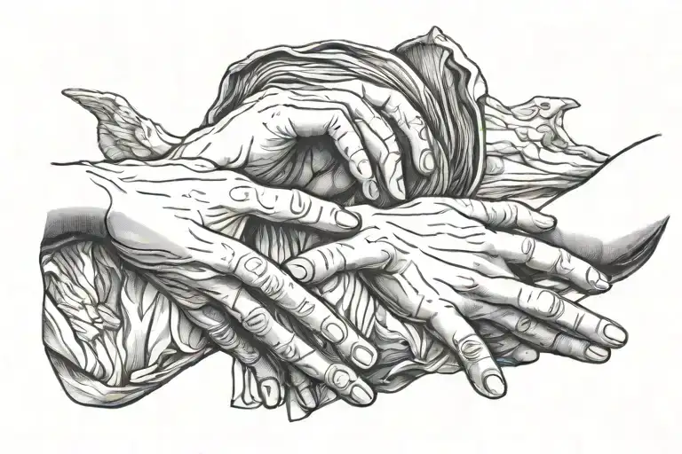 Sistine chapel hands with abstract linework behind it tattoo design idea