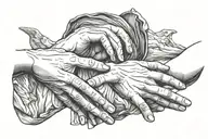 Sistine chapel hands with abstract linework behind it tattoo design idea