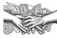 Sistine chapel hands with abstract linework behind it tattoo design idea