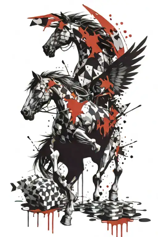 winged chess horse together with screaming eagle flying tattoo design idea