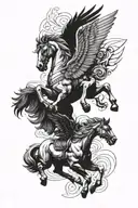 winged chess horse together with screaming eagle flying tattoo design idea