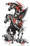 winged chess horse together with screaming eagle flying tattoo design idea