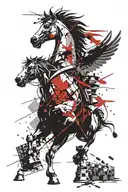winged chess horse together with screaming eagle flying tattoo design idea
