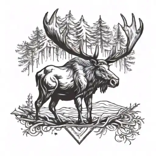 A majestic moose with antlers intertwined with hunting arrows tattoo design idea