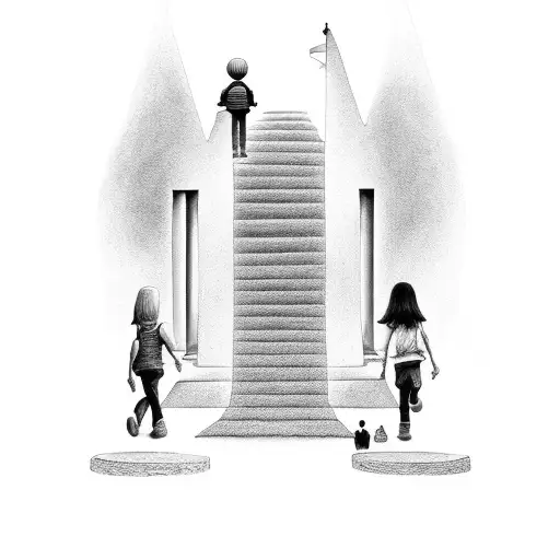 heaven gate with stair and little boy walking up to them tattoo design idea