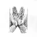 Praying hands with bible and guidance label big  tattoo design idea