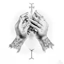 Praying hands with bible and guidance label big  tattoo design idea