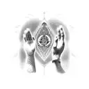 Praying hands with bible and guidance label big  tattoo design idea