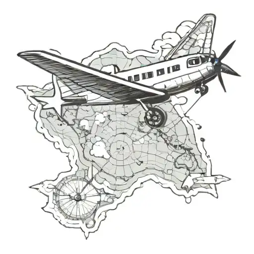 Paper aeroplane flying above a map tattoo design idea