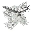 Paper aeroplane flying above a map tattoo design idea