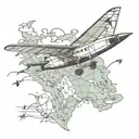 Paper aeroplane flying above a map tattoo design idea