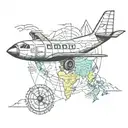 Paper aeroplane flying above a map tattoo design idea